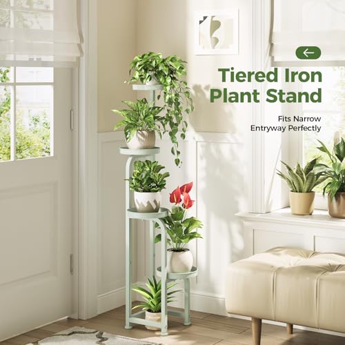 Bamworld Corner Plant Stand Indoor Outdoor, Tall Metal Flower Pot Stands for Multiple Plants, 4 Tier Mint Green Heavy Duty Plant Shelf for Patio Garden Balcony Living Room Bedroom(Patent Design) - color: Mint Green, style: Spiral 4Tier