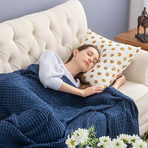 Bedsure Cooling Cotton Waffle Queen Size Blanket - Lightweight Breathable Summer Blanket of Rayon Derived from Bamboo for Hot Sleepers, Luxury Throws for Bed, Couch and Sofa, Navy, 90x90 Inches - color: Navy, size: Queen (90" X 90")
