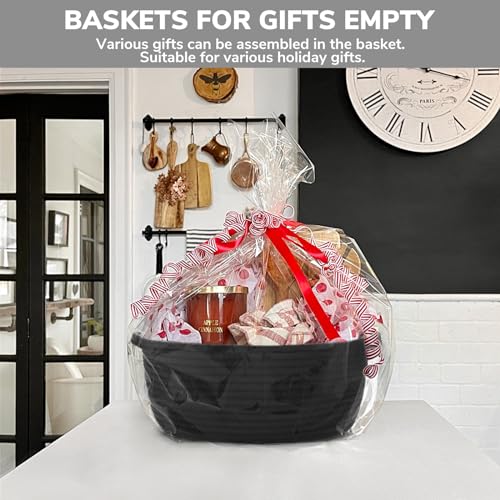 Goodpick Small Woven Basket, Baskets for Gifts Empty, Baby Basket with Handles, Black Baskets for Organizing, Dog Toy Basket, Rope Baskets for Storage, 12" x 8" x 5" - color: Pure Black, size: 12x8x5 Inch (Pack of 1)