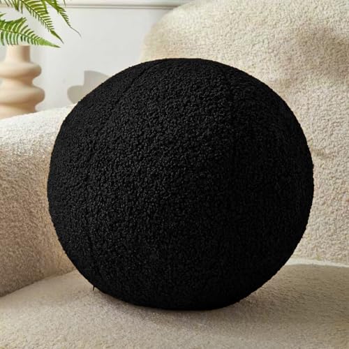 Black Ball Pillow 11.8 Inches Round Black Throw Pillow Simple Modern Ball Shaped Throw Pillow，Nordic Style Cushion Decorative Pillow for Couch,Sofa,Bedroom - color: Black Ball