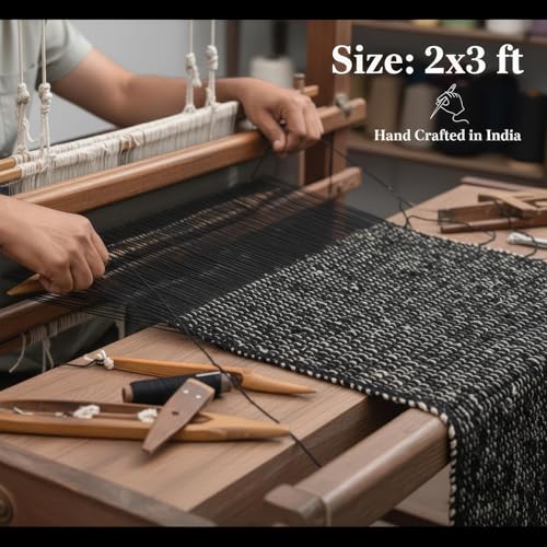 Black 2X3 Jute Rug Braided Construction - Farmhouse Woven Carpet - Mid-Century Modern Floor Covering for Entryway or Kitchen, 2' x 3' - color: Black, size: 2' x 3'