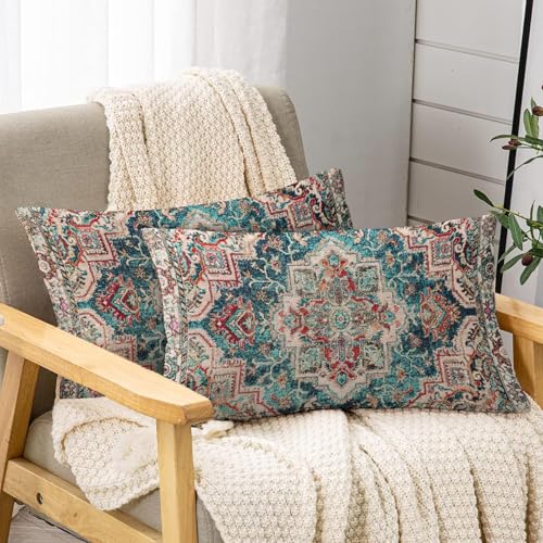 Boho Throw Pillow Covers 12x20 inch Set of 2,Boho Vintage Carpet Pattern Antique Ethnic Decor Double Sided Pattern Cushion Cover Soft Pillow Case Living Sofa Room Bed Square Pillow Cover - color: Boho-11, size: 20" x 12" (Pack of 2)