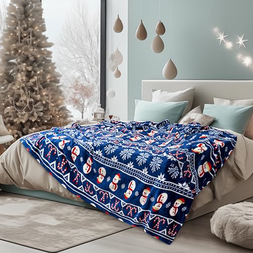 PAVILIA Christmas Snowman Throw Blanket | Blue Holiday Christmas Fleece Blanket | Soft, Plush, Warm Winter Cabin Throw, 50x60 (Blue Christmas) - color: Blue Christmas, size: 50 x 60 Inches - Throw