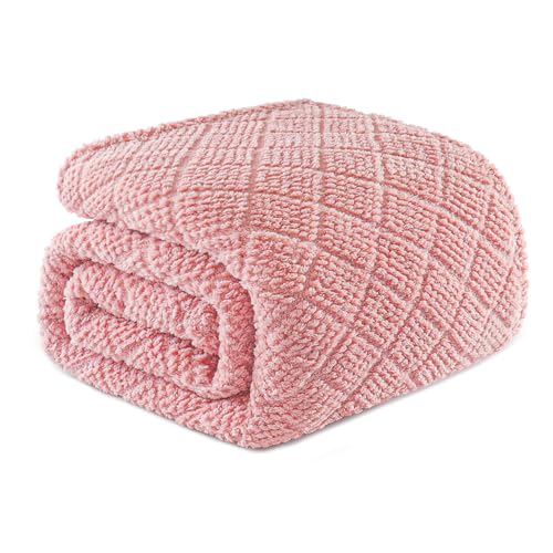 Whale Flotilla Fuzzy Fleece Queen Size Blanket for Bed, Soft Fluffy Jacquard Waffle Blankets for All Season, Lightweight and Cozy, 90x90 Inch, Pink - color: Pink, size: Queen(90x90 Inch)