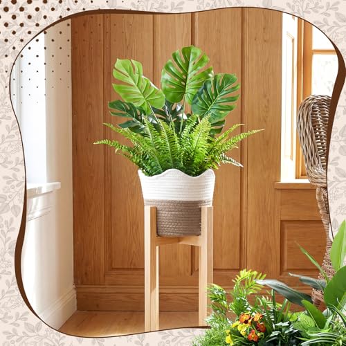 4 Pcs Large Cotton Rope Plant Basket Modern Woven Baskets for Flower Pot Floor Indoor Planters, Storage Organizer Baskets Home Decor, White Brown