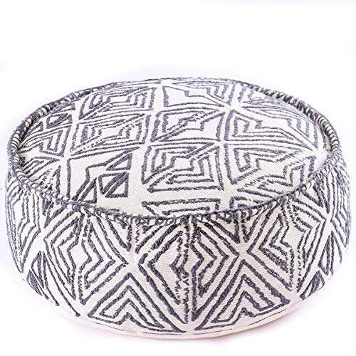 Mandala Life ART Pouf Ottoman - 20x20x20 - Foot Rest Stool White Pouf - color: White Black, size: 24"D x 24"W x 8"H