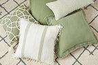carol & frank Lily Sage Geometric Accent Throw Pillow w/White Tassel Fringe 18" x 18" All Seasons Springtime Spring Home Living Room Sofa Couch Chair Bed Bedroom Premium Luxury Decor Decoration 18" x