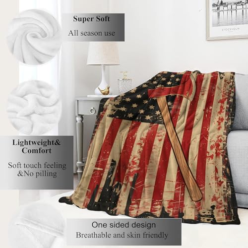 Vintage American Flag Blanket Firefighter Patriotic Throw Blankets,Birthday Gifts for Women Men,Lightweight Soft Fleece,History Lovers,Sofa Couch Bed Room Modern Rustic Decor 50x60in - color: American Flag, size: 50x60in