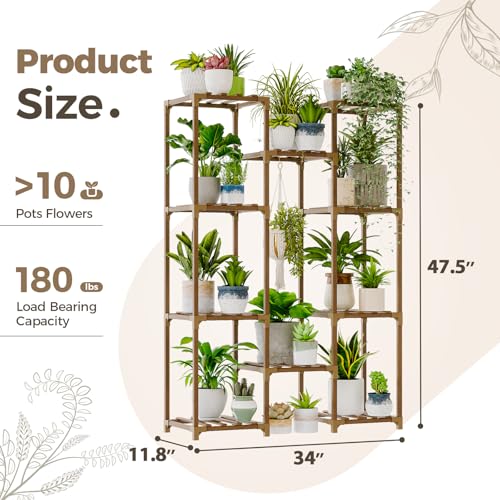 Bamworld Plant Stand Indoor Outdoor Tall Plant Shelf for Multiple Plants Pots Wood Flower Stand Large Flower Holder for Living Room, Patio, Balcony, Garden Decor, Brown - color: Brown, style: Cabinet