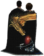 Pure Country Weavers Gold Dragon with Knight Blanket by Ciruelo - Gift Fantasy Tapestry Throw Woven from Cotton - Made in the USA (72x54) - color: Gold Dragon