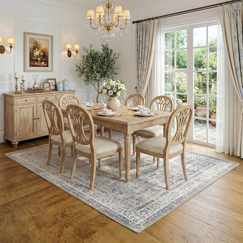 FMFUNCTEX 5x7 Washable Area Rug Blue Neutral Vintage Distressed Oriental Large Non Slip Carpet for Living Room Bedroom Traditional Retro Soft Low Pile Indoor Rugs for Dining Room Office Nursery - color: Blue, size: 5' x 7' (Rectangular)