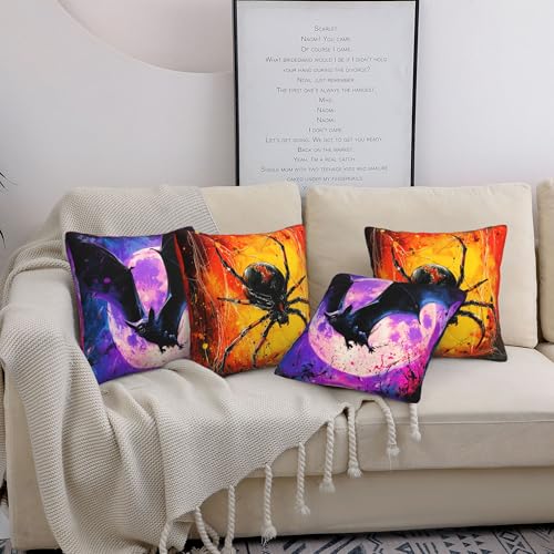 Halloween Bats Throw Pillow Covers 18 X 18 Inch Set of 4 Decorative Cushion Cover Home Decor for Sofa Chair Couch Bedroom Living Room - color: Halloween