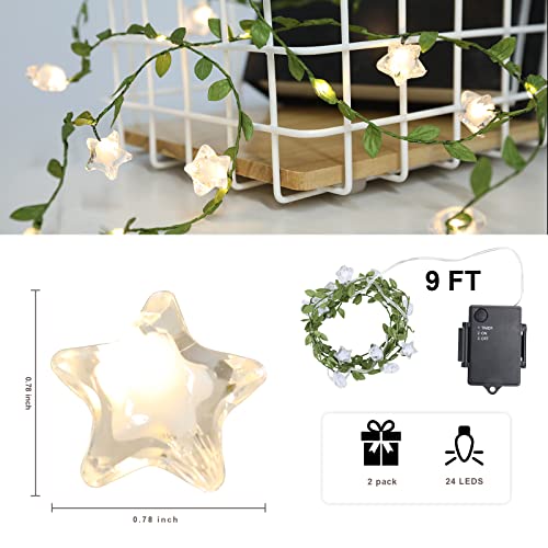 Vigdur 2 Packs Vine String Lights - Tiny Leaf Ivy String Lights with 48 Star Lights Battery Powered Waterproof Fairy Light Indoor Outdoor for Bedroom Party Garden Wall Décor St. Patrick's Day - color: Leaf and Star