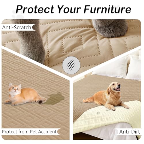 hyha Waterproof Dog Blanket, Soft Pet Bed Blankets, Waterproof Sofa Couch Cover for Dogs Washable, Reversible Pet Couch Covers for Sofa Furniture (30x70 Inch, Camel/Beige) - color: Camel+beige, size: 30x70 Inch