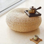 Knitted Straw Flat Seat Cushion, 15.7inch Round Pouf Tatami Cushion Floor