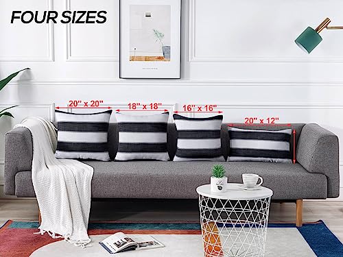 AmHoo Pack of 2 Farmhouse Stripe Check Throw Pillow Covers Set Case Cotton Linen Decorative Pillowcases Cushion Cover for Couch Bench Sofa 16x16Inch Black - color: Black, size: 16" x 16" (Pack of 2)