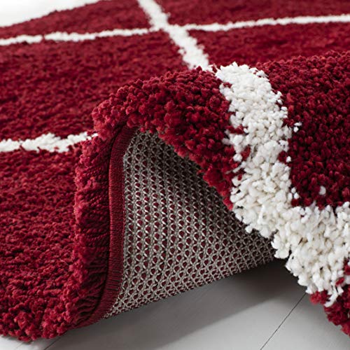 SAFAVIEH Hudson Shag Collection Accent Rug - 2' x 3', Red & Ivory, Modern Trellis Design, Non-Shedding & Easy Care, 2-inch Thick Ideal for High Traffic Areas in Foyer, Living Room, Bedroom (SGH281R) - color: Red/Ivory, size: 2' x 3' (Rectangular)