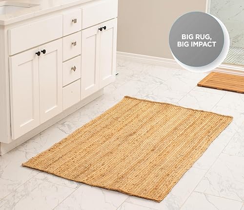 Handwoven 2.3x4ft Rectangle Jute Area Rug Natural Rug Solid Farmhouse Rug for Bedroom Living Room Dining Room Office and Kitchens - size: 2'4" x 4' (Rectangular)