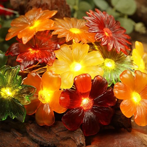 Cute Flower Fairy Lights String of flowers for decorating-7ft 20LED Waterproof Battery Operated String Lights Outdoor Indoor- Floral Garland for Wedding Garden Christmas Tree Bedroom Wreath Decor - color: Red-Green-Yellow-Orange