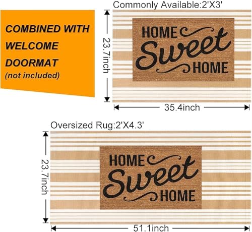 Khaki and White Striped Outdoor Rug 24'' x 35'' Door Mat Outdoor Machine Washable Welcome Mats Cotton Hand-Woven Entryway Rug for Front Porch/Entryway/Laundry/Bathroom/Bedroom - color: Khaki, size: 2' x 3' (Rectangular)