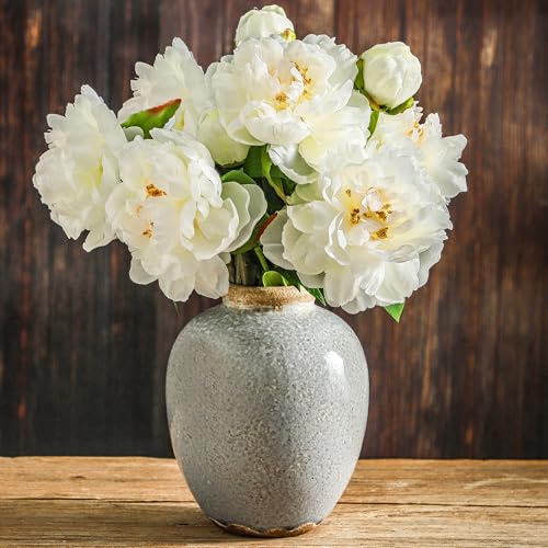 Ceramic Vintage Vase, Flower Rustic Vase Decorative Chinoiserie Decor Rustic Farmhouse Retro Floral Vases for Table Bookshelf Mantel Kitchen Living Room Office - 7.8inch Gray - color: 014-sy-gray