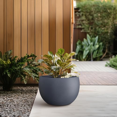 Kante 11.8" Dia Round Concrete Planter, Outdoor/Indoor Large Bowl Plant Pots with Drainage Hole and Rubber Plug for Garden Patio Balcony Home, Charcoal - color: Charcoal, size: 11.8" d