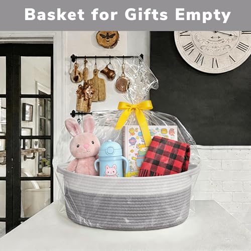 Goodpick Rope Baskets for Gifts Empty, Decorative Storage Baskets for Nursery, Woven Gift Basket for Baby Shower, Dog Toy Basket with Handles for Living Room, 13.6"x 10" x 6", Gray - color: Gray, size: 13.6x10x6 Inch (Pack of 1)