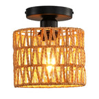 Ceiling Light Fixture,Hand-Woven Rattan Flush Mount Ceiling Light,Farmhouse Light Fixtures Ceiling Mount Boho for Hallway Bedroom Kitchen Entryway Living Room - color: 1 Pack Brown