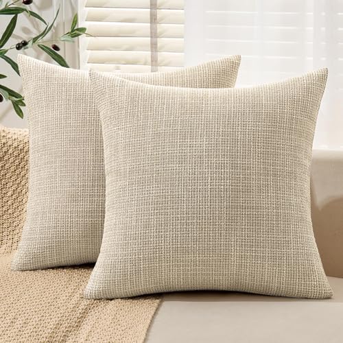 MIULEE Burlap Linen Throw Pillow Covers 20x20 Inch Set of 2 Beige Farmhouse Decorative Pillows Modern Pillowcases Soft Accent Cushion Covers for Outdoor Couch Sofa Bedroom Livingroom Home Decor - color: Beige, size: 20" x 20" (Pack of 2)
