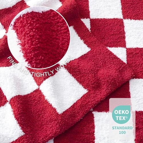 Exclusivo Mezcla Checkered Knit Throw Blanket, Ultra Soft and Warm Reversible Woven Blankets, Cozy Snuggly Throw for Couch Bed and Home Decor, Red, 50"x60" - color: Red, size: Throw (50"x60")