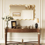 Kelly Miller 30x48 Inch Gold Scalloped Mirror, Large Rectangular Wavy Edge Bathroom Vanity Wall Mirror Decorative for Bedroom Living Room Entryway Fireplace Mantle - size: 48"L x 29.2"W