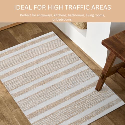 Area Rug Farmhouse 2x3 Feet - Hand Woven Jute Cotton Rug Bohemian Rustic Vintage - Non Slip Floor Rug for Bedroom Living Room Kitchen Dorm Entryway Hallway - Area Rug Natural White - color: Natural White, size: 2'x3'