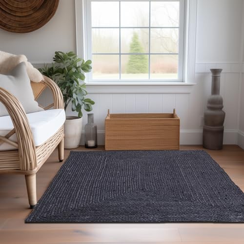 Super Area Rugs Farmhouse Jute Braided Rug - Reversible Natural Fiber- Eco Friendly Rug for Living Room - Kitchen - Dining Room Hand Woven, Black, Rectangle 5' X 7' - color: Black, size: 5' x 7' (Rectangular)