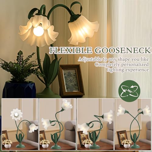 Cute Flower Table Lamp, Large Vintage Bedside Flower Lamp, 3 Colors Temperature Flower Lamp for Bedroom Living Room Bedside Reading Lighting Table Desk Lamps Home Decoration (Green) - color: Green