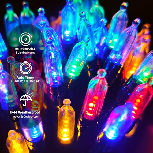 Battery Operated String Lights - 2 Pack Total 33ft 100 LEDs Multicolor Christmas Lights with Timer, 8 Modes Waterproof Twinkle Lights for Indoor Outdoor Xmas Tree Wreath Party Holiday Decorations - color: Multicolor, size: 2 Pack
