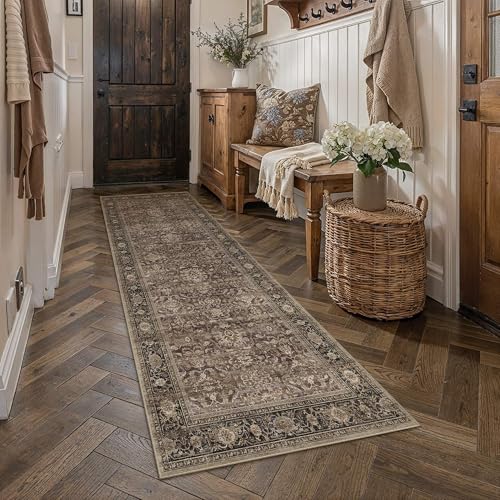 HUGEAR Brown Washable 3x8 Runner Rugs for Hallway Entryway Vintage Distressed Neutral Rug Carpet Durable Soft Non Slip & Shedding Stain Resistant Low Pile Indoor Home Decor - color: Retro | Brown, size: 3' x 8' (Runner)