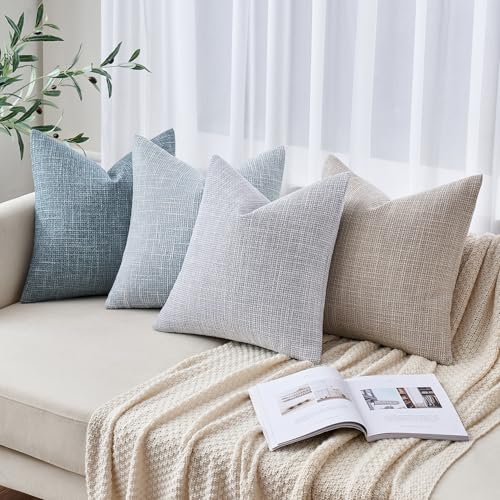 MIULEE Burlap Linen Spring Throw Pillow Covers 20x20 Inch Set of 2 Blue Grey Decorative Pillows Modern Farmhouse Pillowcases Soft Accent Cushion Covers for Couch Sofa Bedroom Livingroom Home Decor - color: Blue Grey, size: 20" x 20" (Pack of 2)