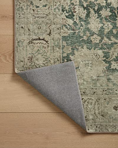 Loloi Magnolia Home by Joanna Gaines Sinclair Collection SIN-05 Jade/Sand 2'-3" x 7'-6", .25" Pile Height, Machine Washable, Runner Rug - color: Jade / Sand, size: 2'3" x 7'6" (Rectangular)