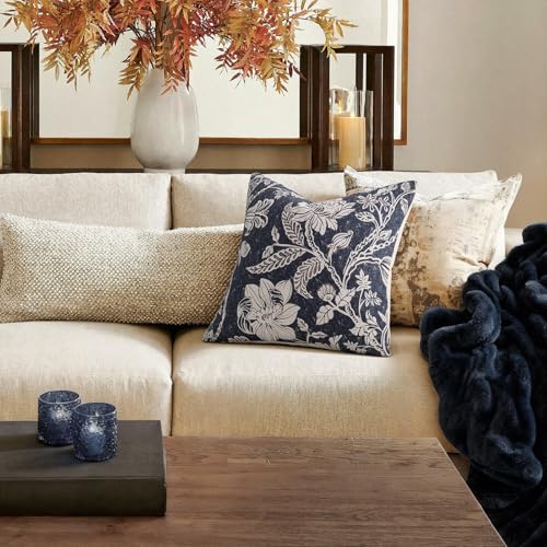 Navy Blue 18x18 Floral Pillow Covers：Vintage Decorative Pillow Boho Patterned Covers Neutral Modern Farmhouse Square Cushions Cotton Accent Covers - Sofa Bed Living Room couch Pillowcases Set of 2 - color: Bf-navy Blue, size: 18" x 18" (Pack of 2)