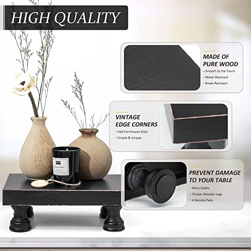 EOSAHR Modern Pedestal Stand for Kitchen Decor : Decorative Wood Riser for Display and Farmhouse Soap Dispenser Tray and Sponge Holder - Retro Countertop Organizer for Counter and Sink (Black) - color: Black - Paulownia Wood