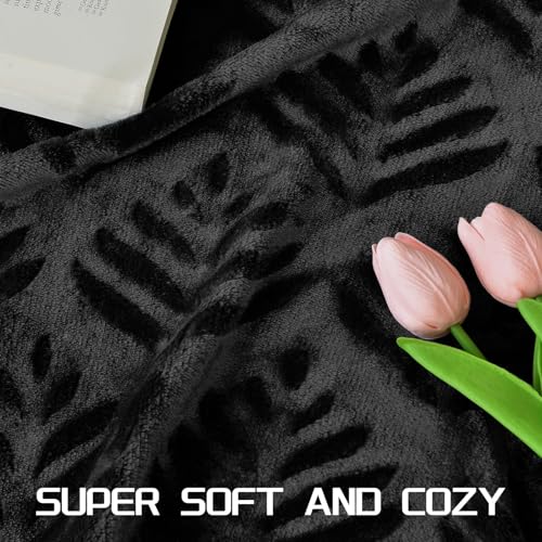 Exclusivo Mezcla Fleece Throw Blanket for Couch, Super Soft and Cozy Blankets All Season Use, Leaves Pattern, Plush Fuzzy Lightweight, Black, 50x60 Inch - color: Black, size: Throw(50"x60")