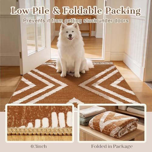 3x16ft Boho Hallway Runner Rugs Washable Non Slip, Long Brown Entryway Rug Runners Non Shedding, Geometric Kitchen Floor Carpets for Doorway Entrance Farmhouse Living Room Home Decor - color: Brown, size: 3' x 16' (Rectangular)