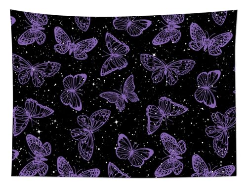 HVEST Purple Butterfly Wall Hanging - Galaxy Space Tapestry for Bedroom, Kids Room, Living Room - 40L x 60W inches - color: Purple, size: 40"L x 60"W