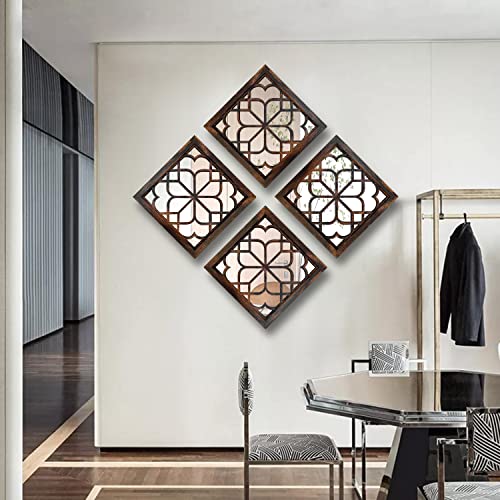 Wocred 2 PCS Square Wall Mirror,Gorgeous Rustic Farmhouse Accent Mirror,Caramel Color Entry Mirror for Bathroom Renovation,Bedrooms,Living Rooms and More(12”x12”) - color: Caramel Color, size: 12x12 inch - 2 PCS