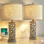 OYEARS Bedside Table Lamps Set of 2 with USB & Night Light, 22'' Dimmable Touch Lamps for Nightstand, Farmhouse Lamps for Bedroom Living Room Home Offce (Bulb Included) - color: Rustic Grey