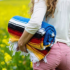 Open Road Goods Mexican Diamond Blanket - XL Heavyweight Yoga Blanket – Handmade in Mexico - Thick Boho Serape Saltillo Style Throw for Beach, Picnic, Home, Camping and More! (Sky Blue Sunset) - color: Sky Blue Sunset