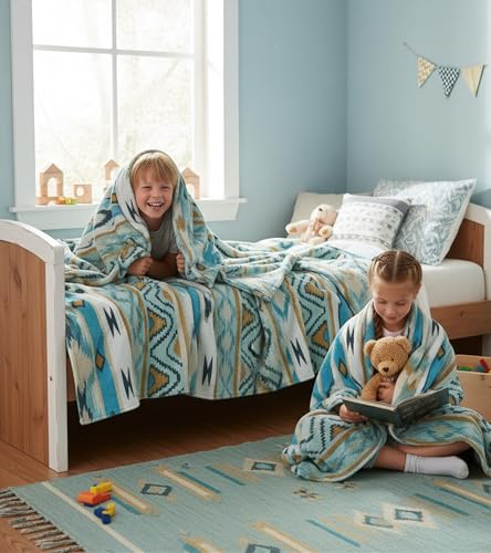 Aipon Boho Aztec Throw Blanket 40"x 50", Western Indian Native American Blanket Southwestern Decor, Teal Soft Cozy Lightweight Throws Blankets Gifts for Women Men Couch Bed Sofa Chair - color: Teal, size: 40.00'' × 50.00''