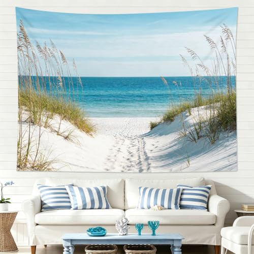 SCECALA Blue Beach Tapestry, Ocean Sea Beachy, 60x40 Inch | Summer Coastal Wall Art, Nature Seacape Landscape, Wall Hanging, For Bedroom Living Room College Dorm - color: Blue White, size: 40"L x 60"W