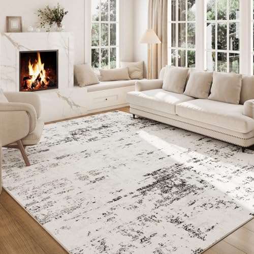 5x7 Area Rug Living Room Rugs - Machine Washable Neutral Abstract Rugs for Dinning Room Indoor Floor Non Silp Rug Carpet for Bedroom Home Office Decor - Black White - color: Grey/White, size: 5x7ft