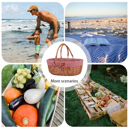 Large Wicker Picnic Basket with Handles,Handle Sturdy Woven Body with Removable and Washable Lining,Outdoor Camping,Gift Packing,Garden Picking, Storage.red - color: Red